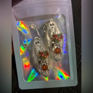 Halloween Ghost Earrings with Floral Design